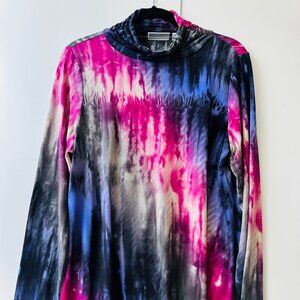 Susan Graver Knit Ruched Mock Neck Long Sleeve Tunic M Tie Dyed/ Celestial